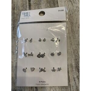Nine Pairs Silver‎ Hypo Allogenic Earrings